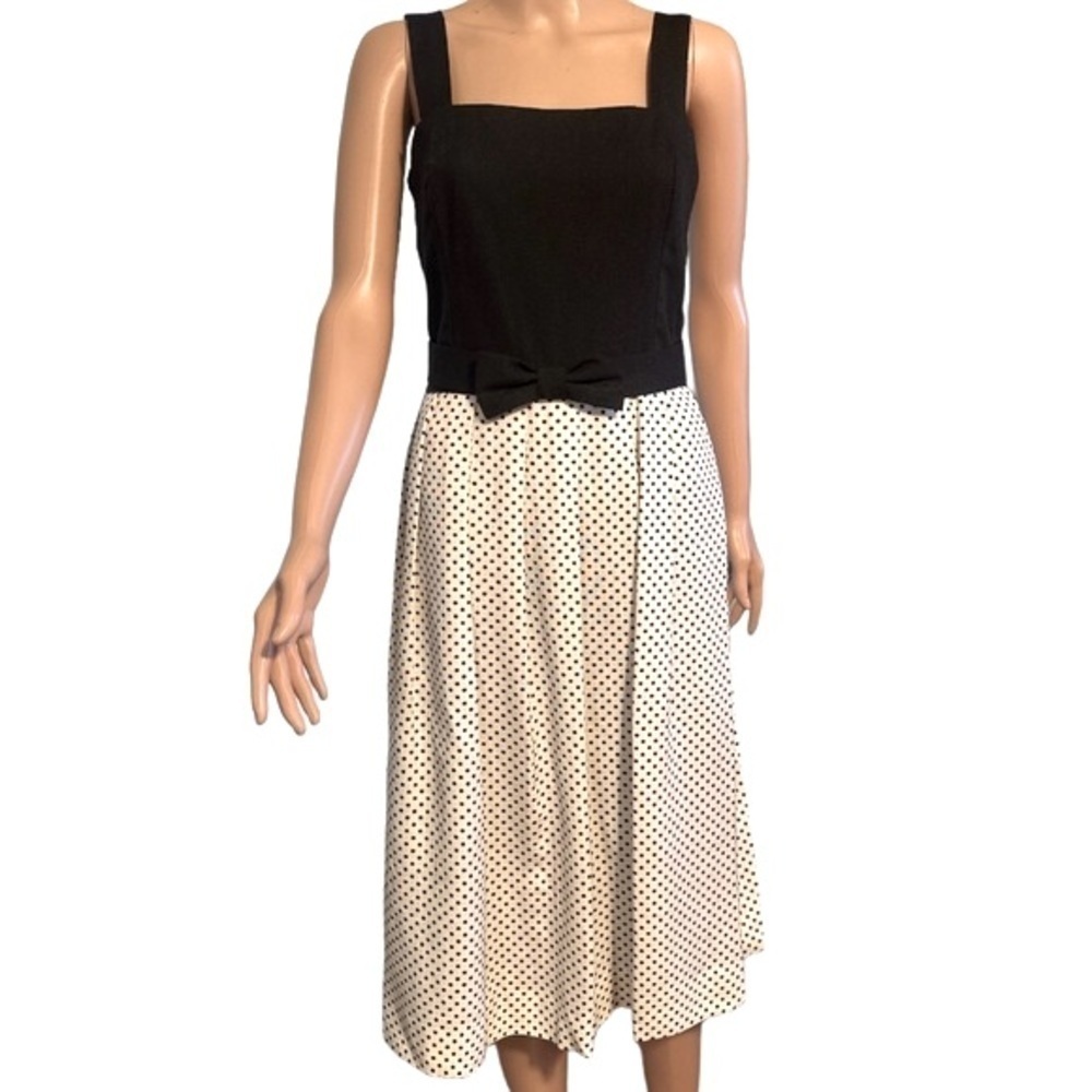 Lanz Originals Made the USA Vintage Cotton Square Neck Pleated Bow waist Dress